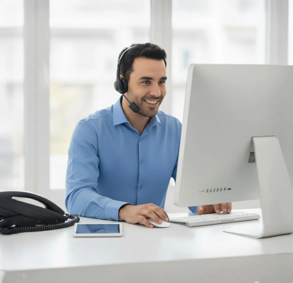 Hombre solicitando cotización con tablet